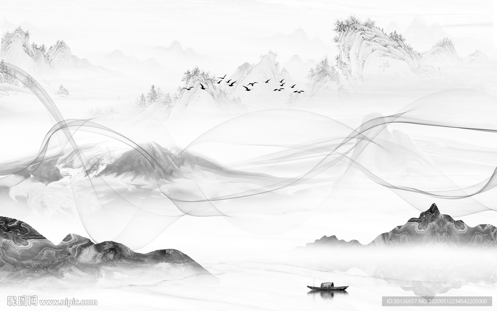 中式大气山水画 TIF分层