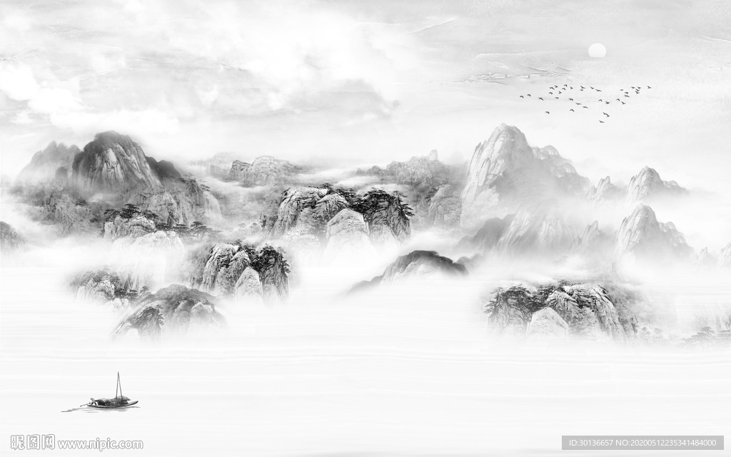 高清 山水画背景画 TIF分层