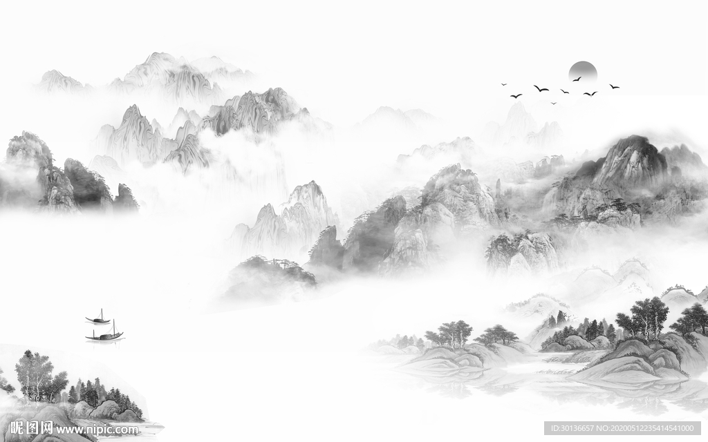 大气山水画背景画 TIF分层