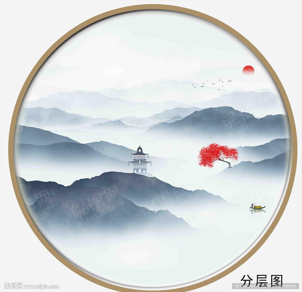 新中式酒店山水 客厅水墨挂画