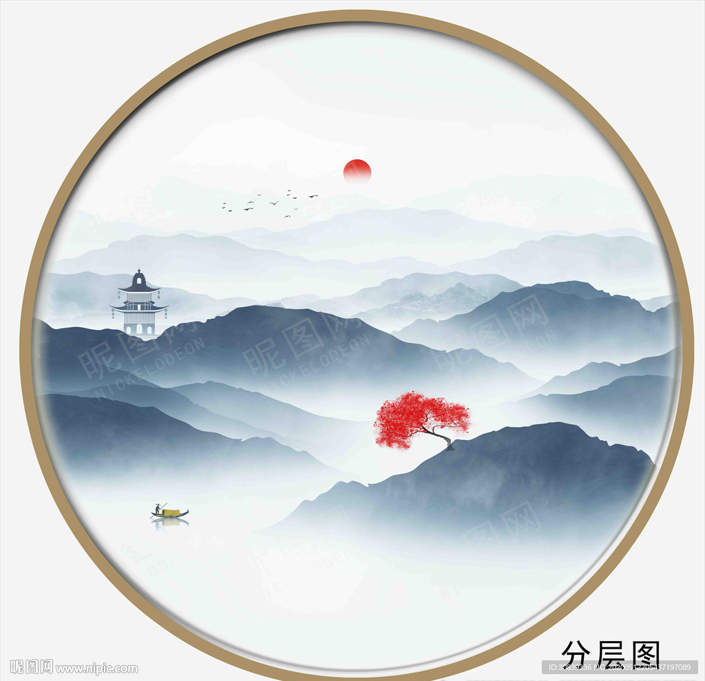 新中式圆形山水