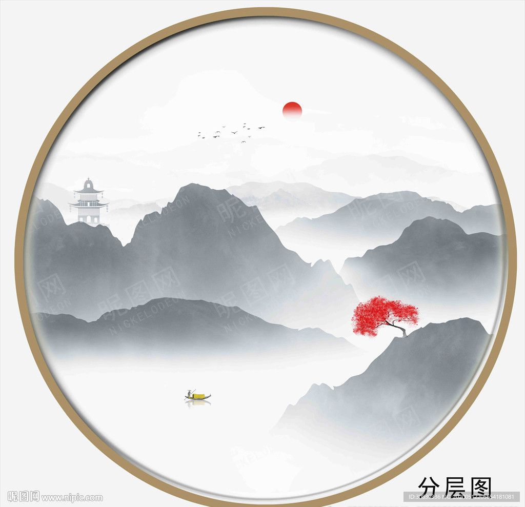 西湖山水 圆形山水