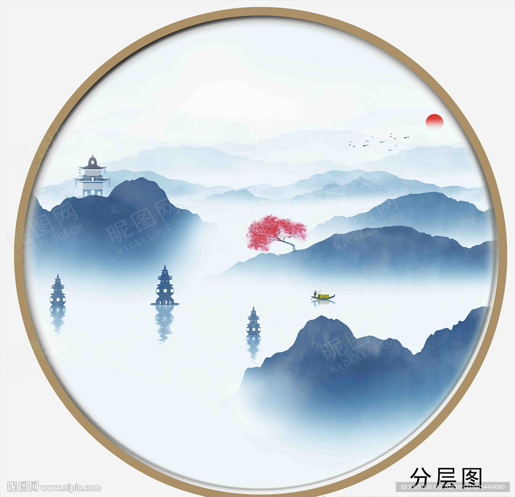 圆形山水画