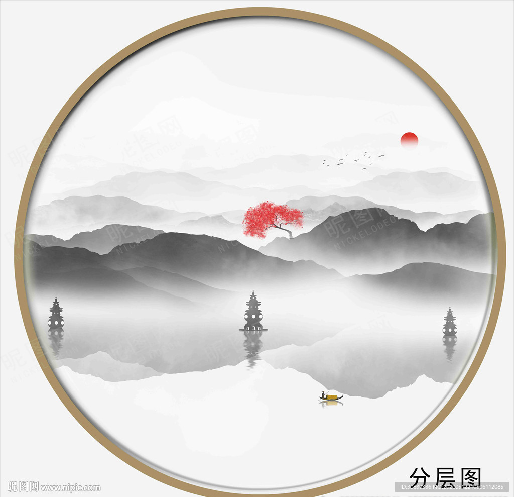 圆形山水画