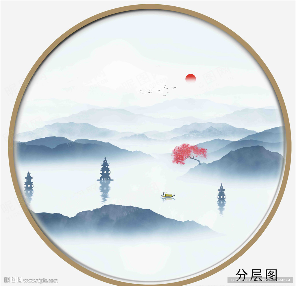 圆形山水画