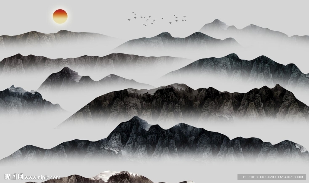 国画山水电视背景墙