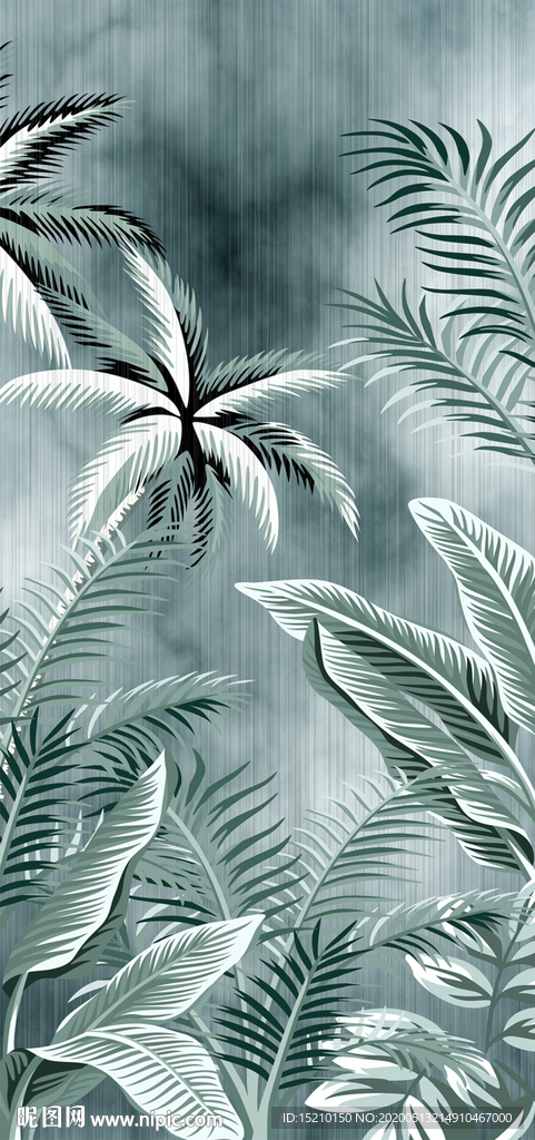 热带叶子玄关背景墙