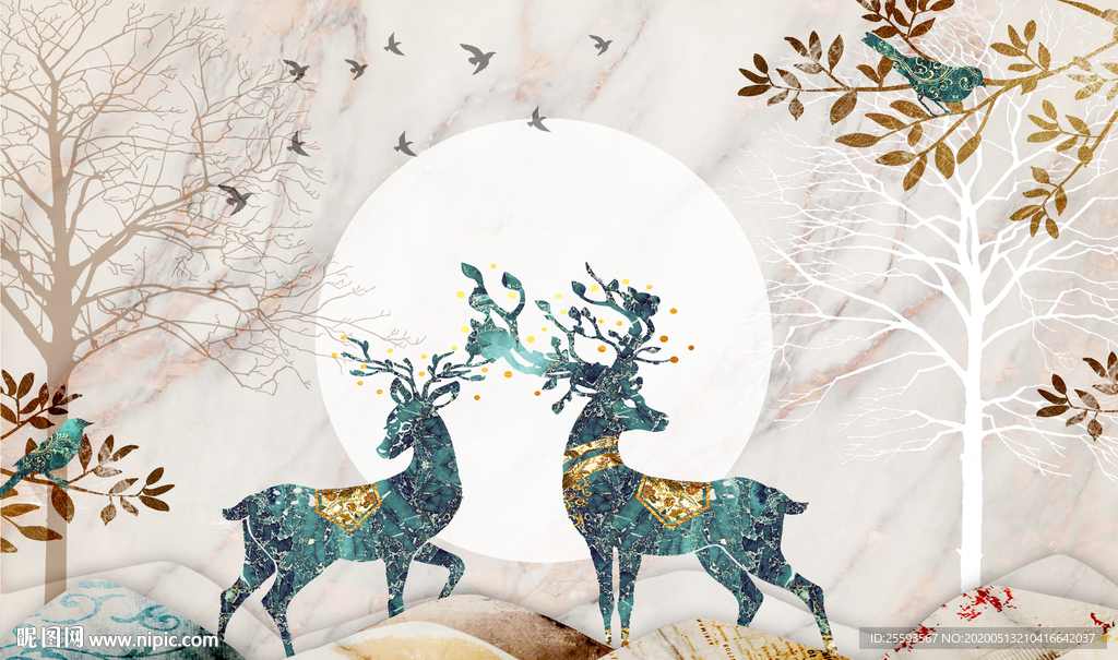 麋鹿电视背景墙