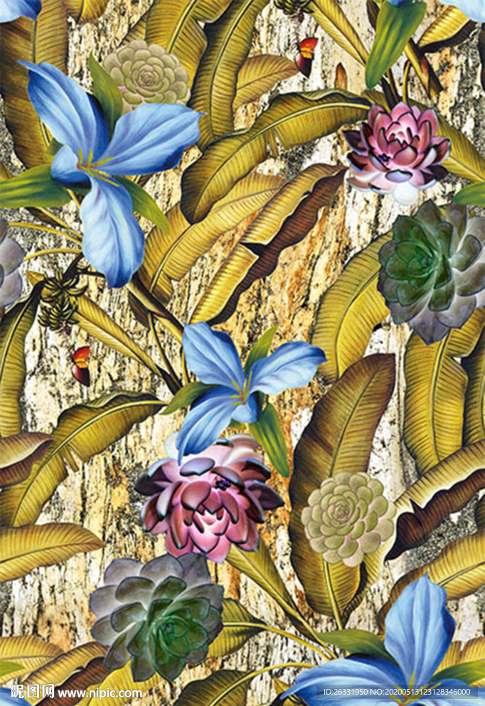 数码印花银色底银色叶混色花朵