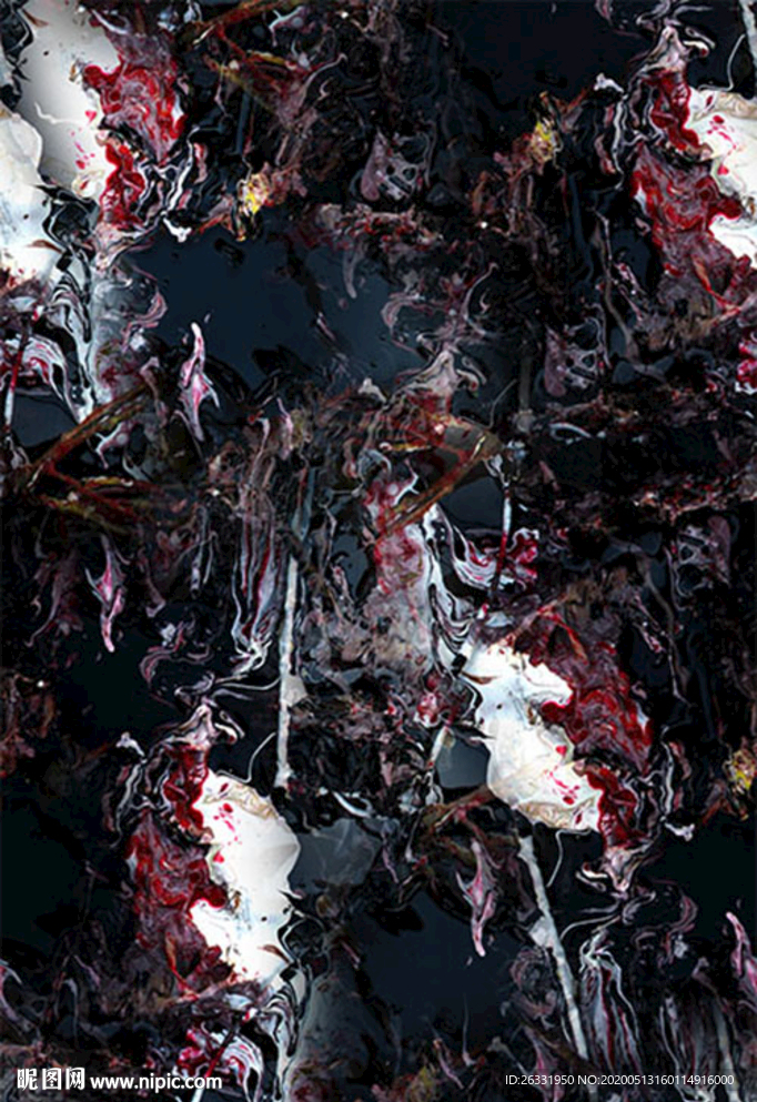 数码印花黑色底黑红白色画面