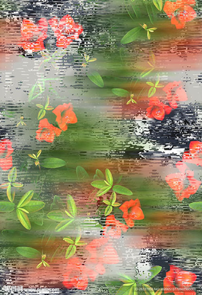 数码印花模糊条纹底茂盛花草