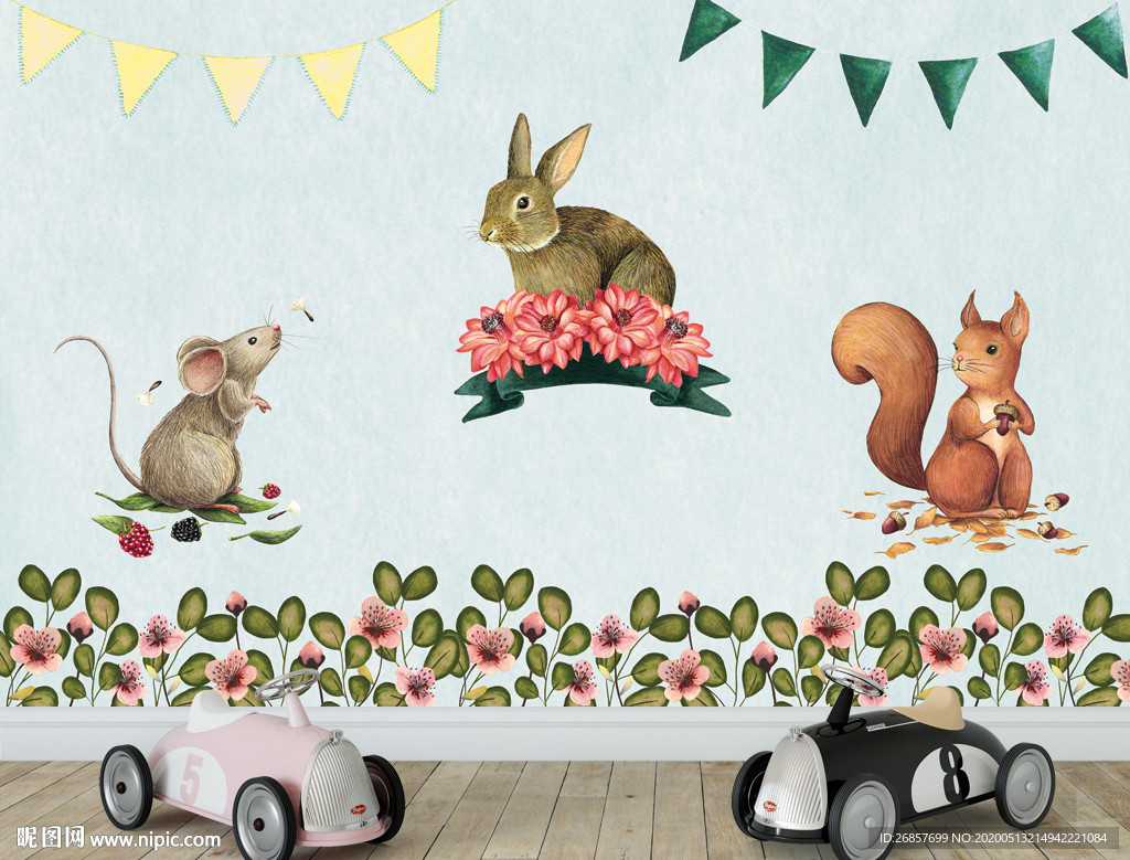 卡通动物儿童背景墙