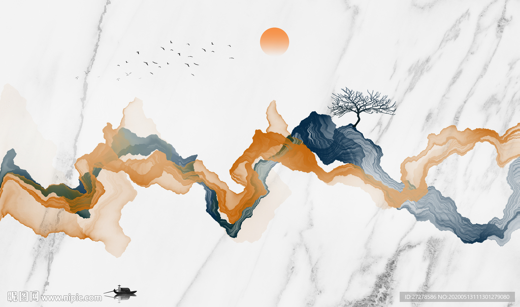 大理石背景墙烟雾山水大理石