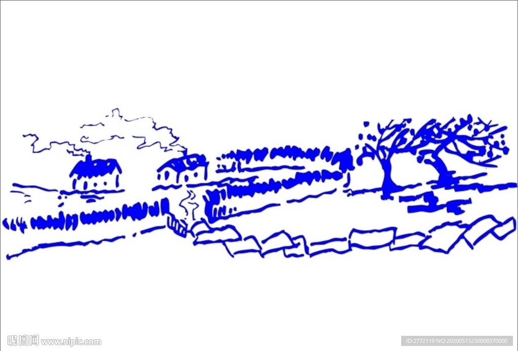 小村庄 白描画