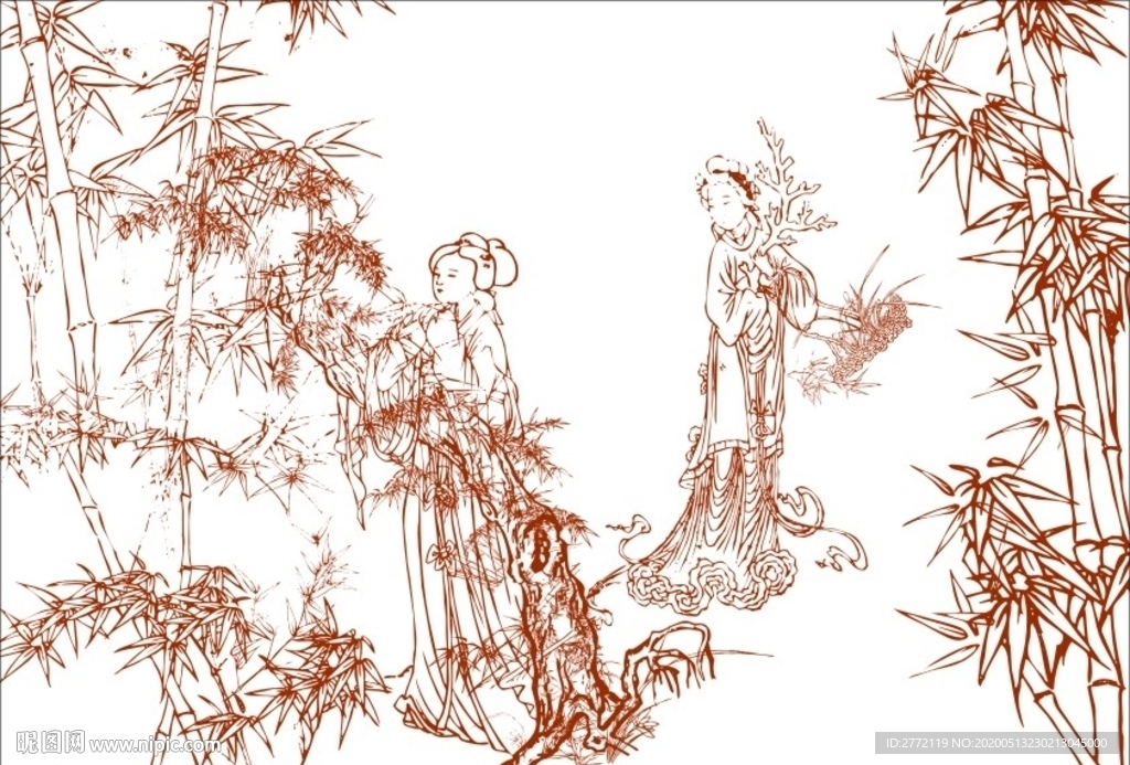 竹林仙子 工笔画