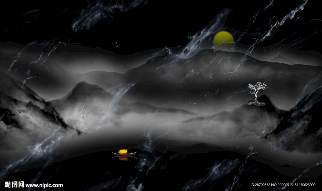 抽象大理石纹山水画