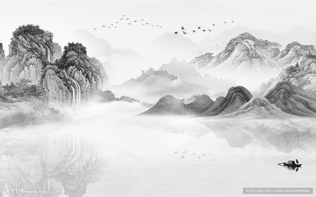 灰色大气山水画 TIF分层