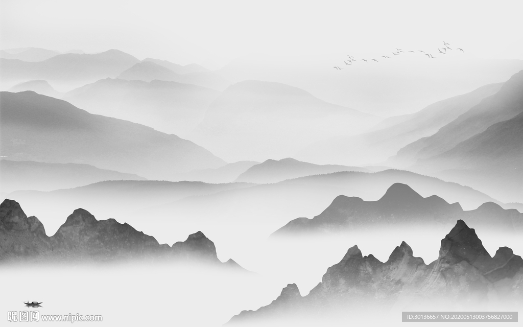 高雅大气山水画 TIF分层