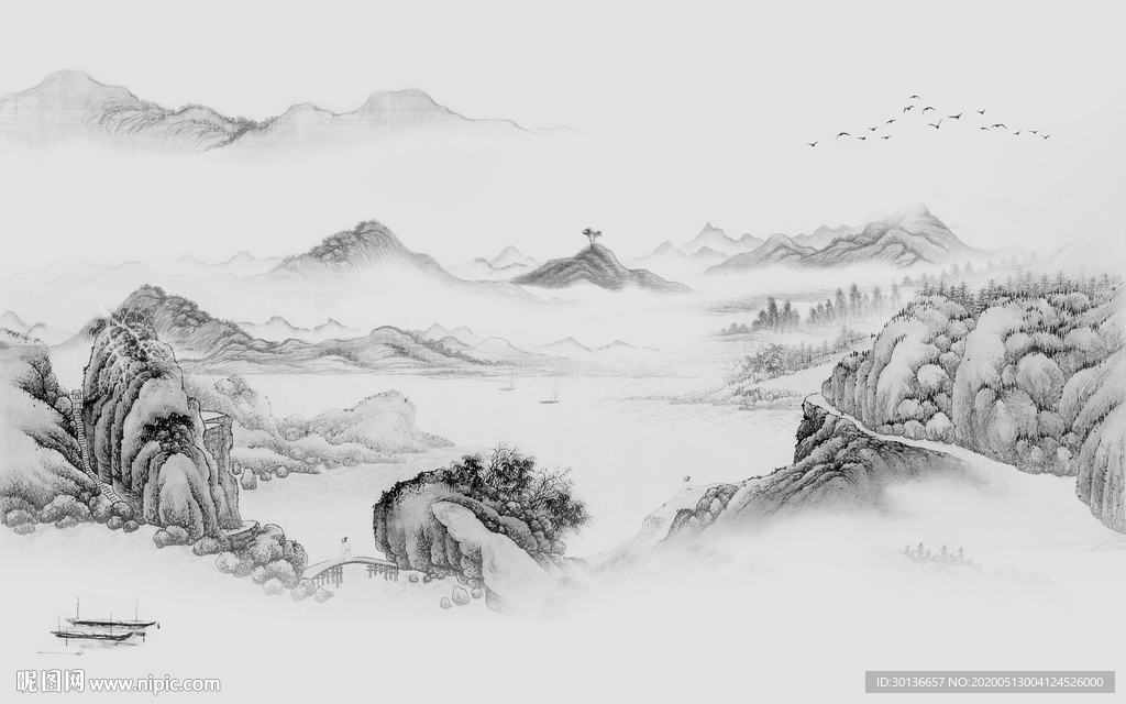 高档大气山水画 TIF分层