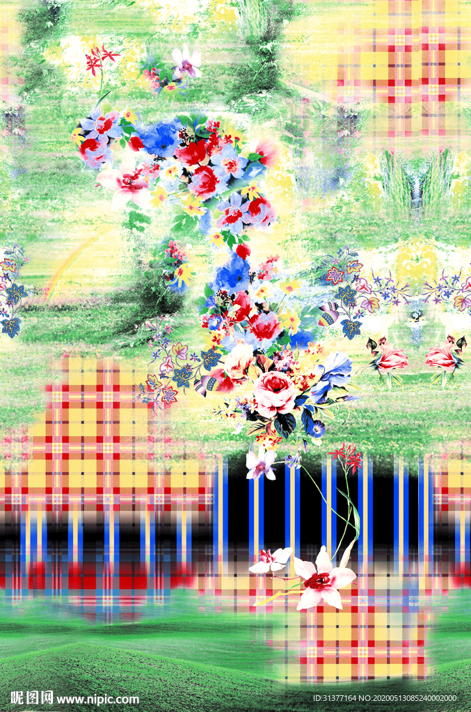 格子抽象花