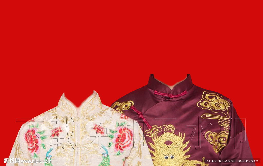 龙凤喜庆结婚证件照服装模板