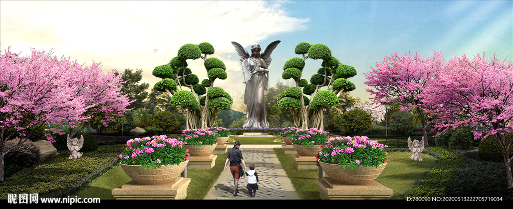 雕塑广场绿化效果图