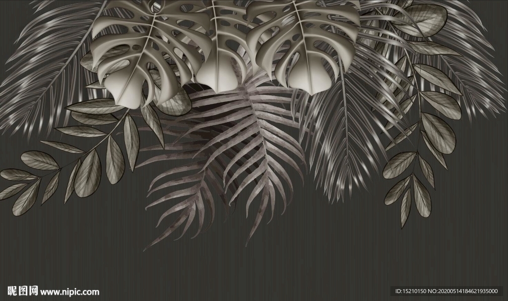 热带叶子电视背景墙