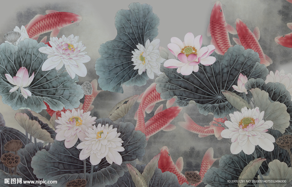 荷花鲤鱼背景墙