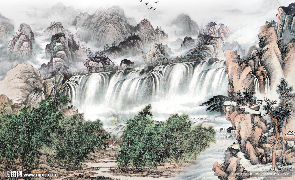 山水国画背景墙