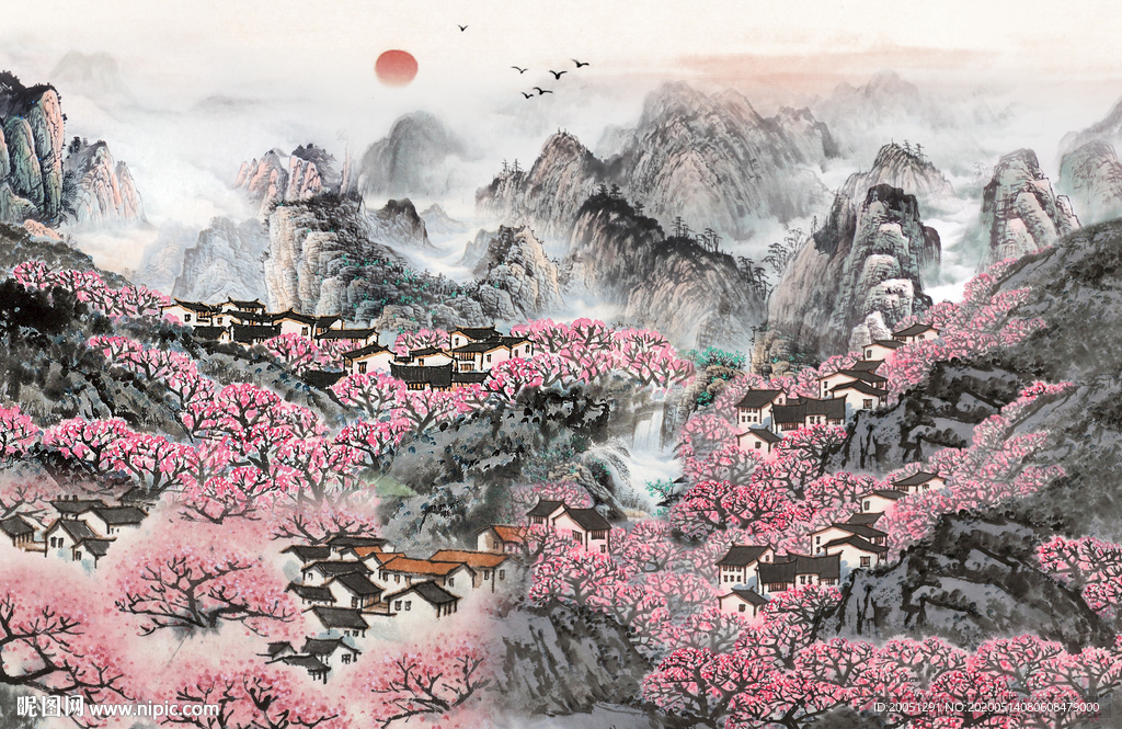 山水国画背景墙