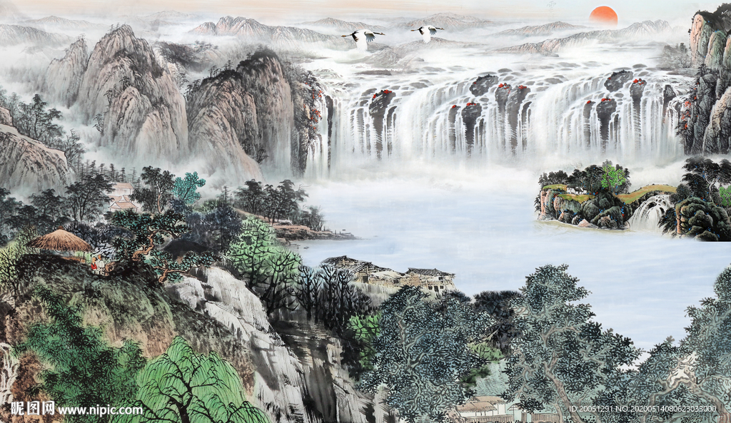 山水国画背景墙