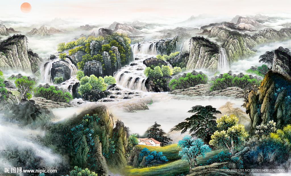 山水国画背景墙