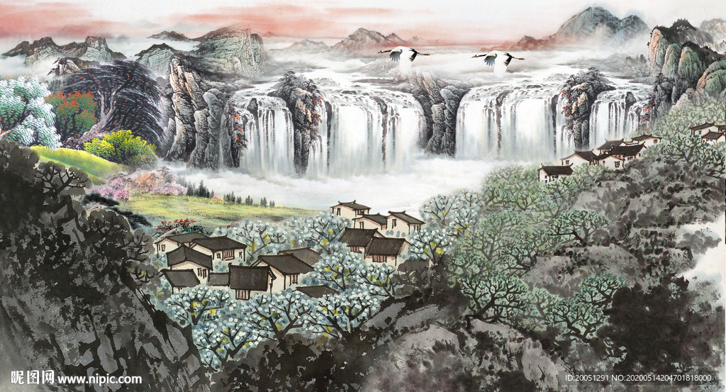 国画山水背景墙