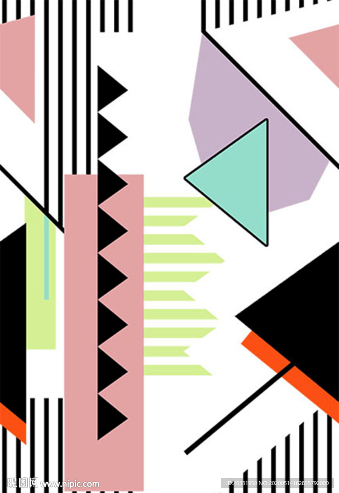 数码印花白色底混色三角形长方形