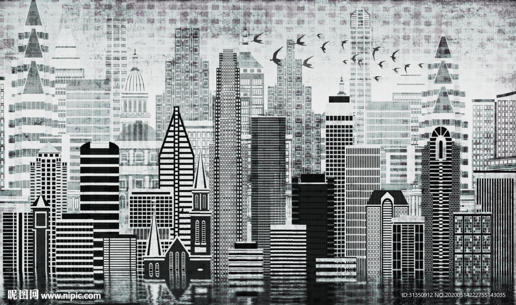 黑白城市背景墙