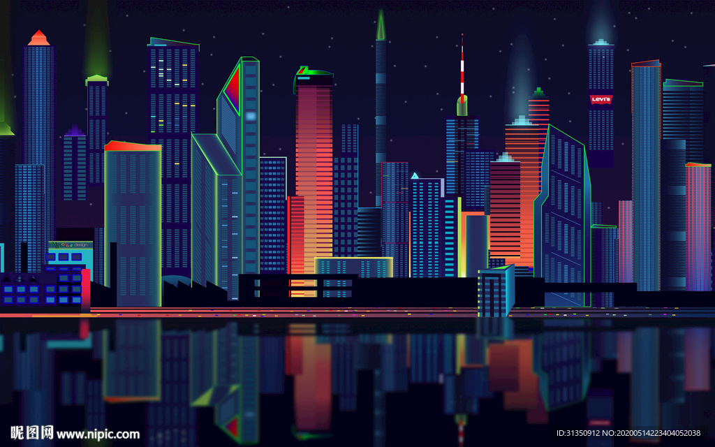 城市夜景背景墙