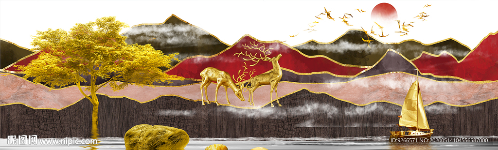 石来运转麋鹿抽象晶瓷画装饰画