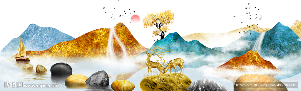 石来运转麋鹿抽象晶瓷画装饰画