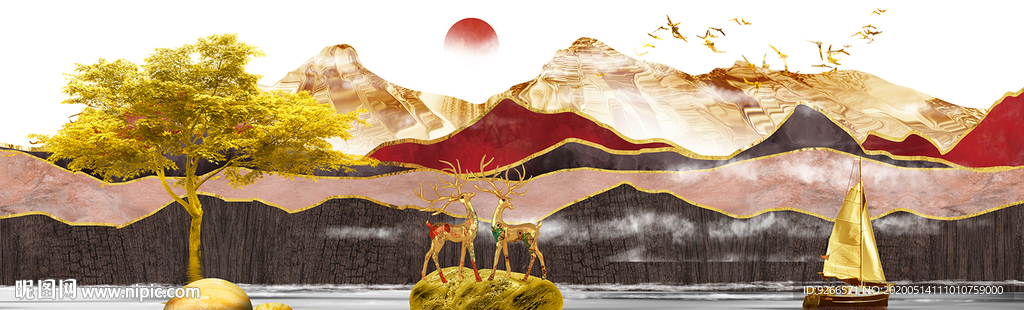 石来运转麋鹿抽象晶瓷画装饰画