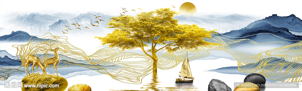 石来运转麋鹿抽象晶瓷画装饰画