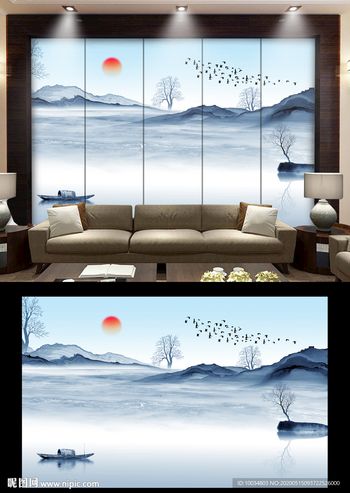 中式山水背景墙