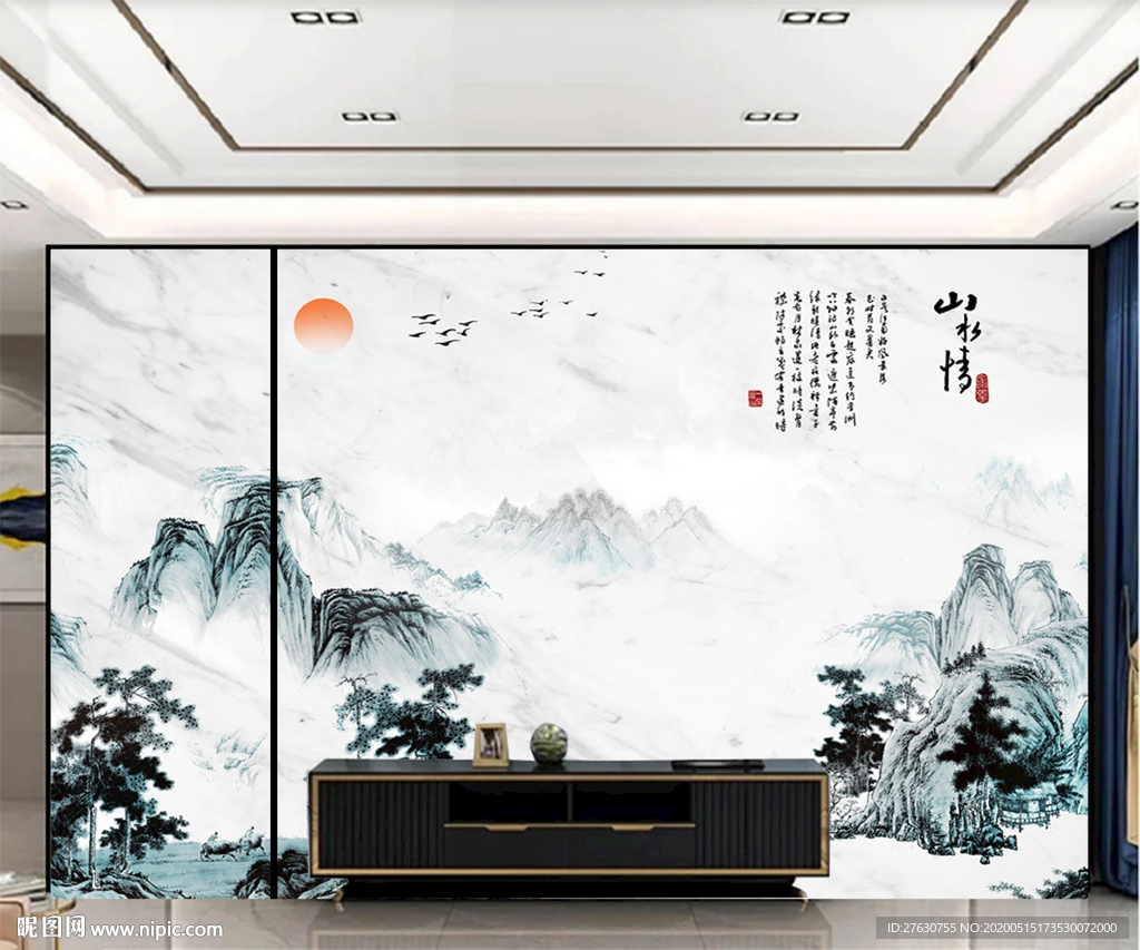 新中式电视背景墙