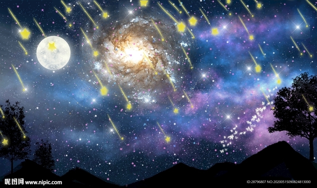 星空月亮唯美背景墙天顶吊顶