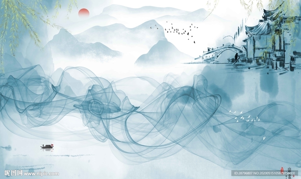 中国风山水背景装饰画