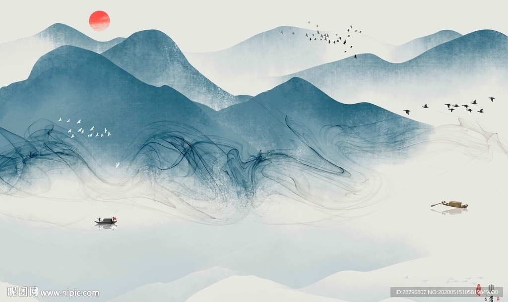 中国风禅意意境山水画