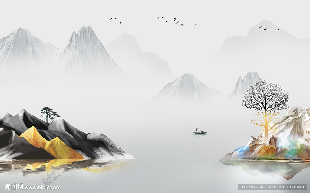 意境 轻奢风山水画 tif分层