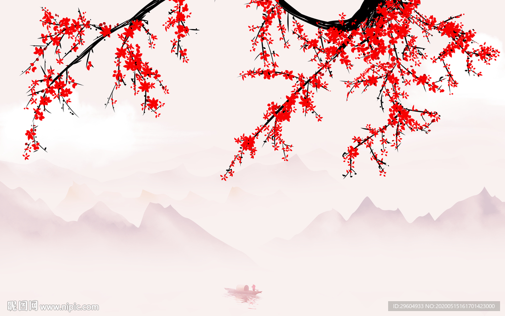 梅花中式风格山水 tif分层