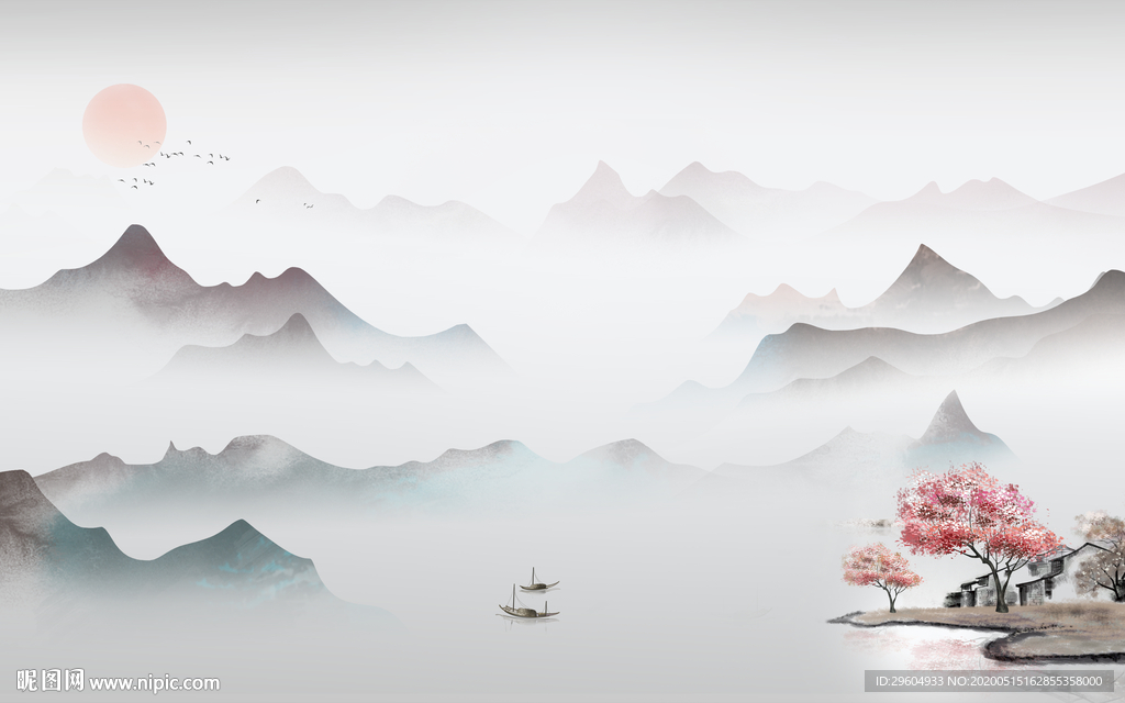 新中式风格山水 tif分层