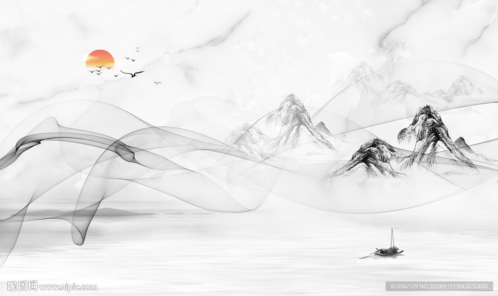 国画山水大理石背景墙