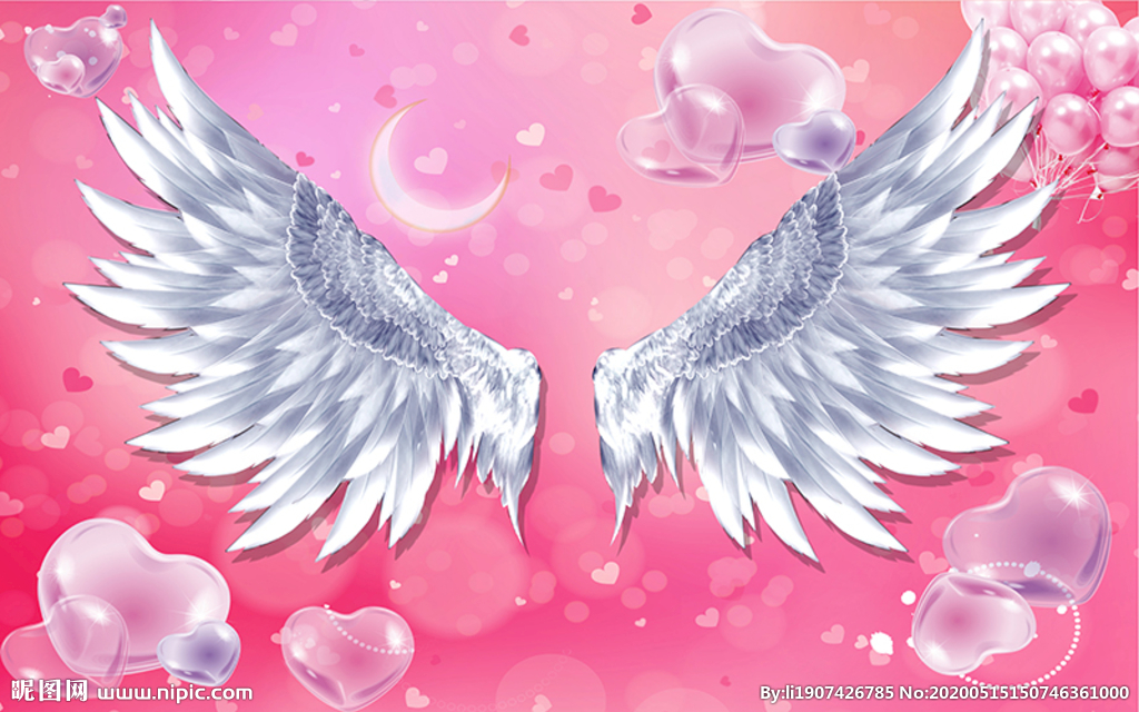 天使翅膀爱心粉红色背景图